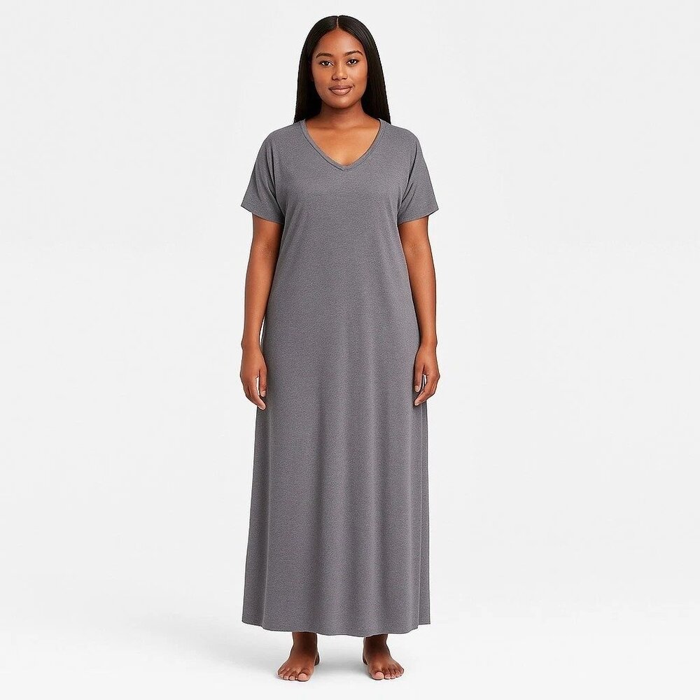 Nemidor Plus Size 26 Gray Maxi Dress Short Sleeve Casual Lounge Stretch